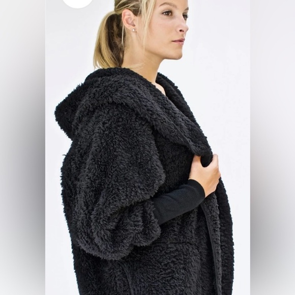 Nordic Beach Black Teddy Sherpa Jacket   Very Thick/ Soft Fabric, Hood, Pockets - Picture 14 of 16